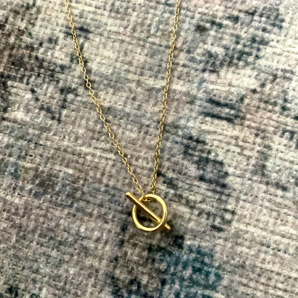 14k gold over SS necklace circle pendant with bar